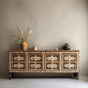 Modern 1-Drawer 1-Door Bone Inlay <b>Swing</b> Door Small Bedside Table Bohemian Style Custom Color Durable <b>Bedroom</b> Decor Living Rooms - Product Image 2