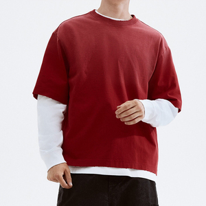 Camiseta de manga corta roja oversize para hombre, cuello redondo, estilo casual, con dobladillo sin rematar, la más vendida y en tendencia para 2026 - Product Image 1