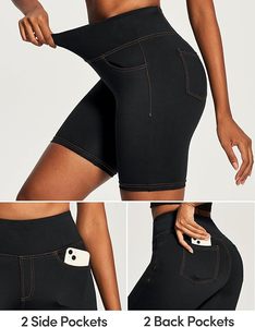 Shorts Deportivos de Cintura Alta para Mujer, Color Sólido, Elásticos, con Bolsillos, Ajuste Deportivo, Tejido de Spandex y Poliéster - Product Image 4