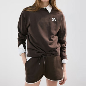 Conjunto de Sudadera y Pantalones Cortos para Mujer, Diseño de Cuello Redondo, Mezcla de Algodón, Estilo Moderno, para Uso Casual y Salidas de Verano - Product Image 1