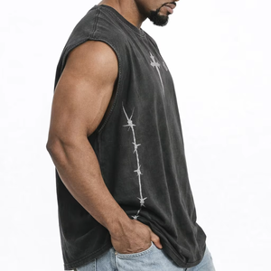 Camiseta sin mangas para hombre, estilo vintage, lavado ácido, oversize, streetwear, 100% algodón, con gráfico personalizado, fabricante OEM al por mayor - Product Image 2