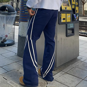 <b>Men's</b> Navy Blue Sweatpants Elastic Waist Side Stripe Casual Knitted Pants Midweight Breathable Spring Style - Product Image 5