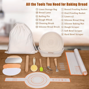 Cesti per lievitazione in rattan naturale, rotondi da 9 pollici e ovali da 10 pollici, con rivestimento in lino, strumenti per panificazione e pasticceria con strumenti di marcatura e rivestimento. - Product Image 4