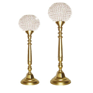 Bougeoir en aluminium et métal doré perles de cristal Lotus Design fil galvanisé centre de table décoration mariages - Product Image 3