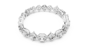 Pulsera de tenis de oro con diamantes de formas mixtas, pulsera de eternidad geométrica con esmeraldas de laboratorio de corte Asscher y Princess para mujer - Product Image 2