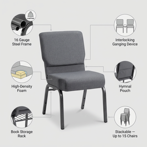 Chaises <span class=keywords><strong>d</strong></span>'église modernes empilables pour usage commercial, en tissu robuste, avec système <span class=keywords><strong>d</strong></span>'accrochage, pour la liturgie et la <span class=keywords><strong>location</strong></span> <span class=keywords><strong>d</strong></span>'événements - Product Image 2