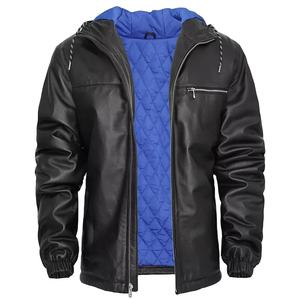 แจ็กเก็ตหนังแกะสำหรับผู้ชาย, แจ็คเก็ตหนังวัวกันน้ำมีฮู้ดเหมาะสำหรับฤดูหนาวปรับแต่งได้มีซิปปิดสำหรับรถจักรยานยนต์ - Product Image 1