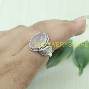 Natural Rose Quartz <b>Ring</b> Handmade 925 Sterling Silver Vintage Leaf Design Healing <b>Crystal</b> Adjustable Statement Jewelry Gift her - Product Image 4