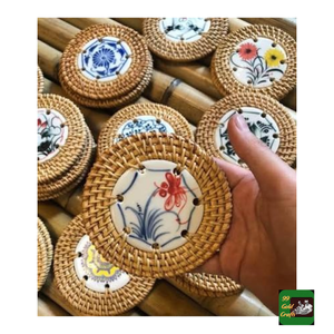 Woven Rattan Coaster Made In Vietnam From Natural Straw Fiber Material For Coffee Cup Heat Insulation Decor Use - Product Image 1