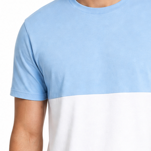 T-shirt pour homme à blocs de couleur personnalisés, décontracté, bicolore bleu clair et blanc, col rond, manches courtes - Product Image 3