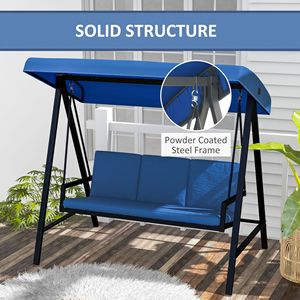 Dondolo da Giardino Blu per 3 Persone con Tettuccio Regolabile e Cuscini Impermeabili Rimovibili per Esterni, Portico e Giardino - Product Image 4