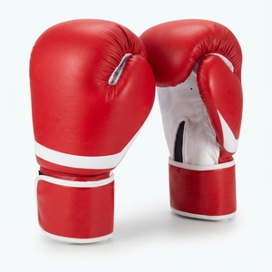 Gants d'entraînement de boxe en cuir rouge avec fermeture Velcro respirants pour adultes - Product Image 1
