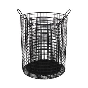 Wholesale <b>Black</b> Metal Wire <b>Storage</b> Basket With Copper Handles Iron Mesh Organizer For Kitchen Pantry Bathroom And Home Decor - Product Image 3