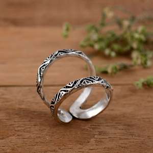 Handmade 925 Sterling <b>Silver</b> Geometric Swan Neck Splint <b>Ring</b> Oxidized Tribal Triangle Design <b>Adjustable</b> Joint Support - Product Image 1