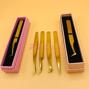Pince à cils plaquée or, pointe de précision 10 mm, emballage en boîte, outils d'extension à pointe lisse - Product Image 5