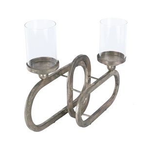 Modern Industrial Double <b>Hurricane</b> <b>Candle</b> Holder Silver Geometric Oval Votive Stand Contemporary Metal Twin Pillar Holder for - Product Image 1