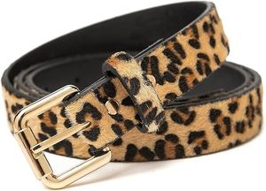 Vintage Cow Hide Leather <b>Belt</b> with Gold <b>Tone</b> Pin Buckle Rectangular Steel Buckle Animal Pattern Design - Product Image 3