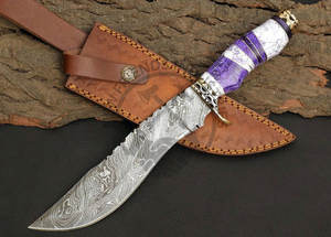 Cuchillo de caza de acero de Damasco hecho a mano de la mejor marca, con mango de resina y latón, el mejor cuchillo Bowie de hoja fija coleccionable, cuchillo de supervivencia. - Product Image 3