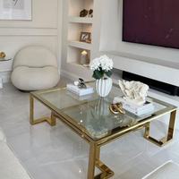 Mesa de Centro Rectangular de Acero Inoxidable y Vidrio Templado para Sala de Estar, Oficina, Casa, Villa o Apartamento, Estilo Lujoso