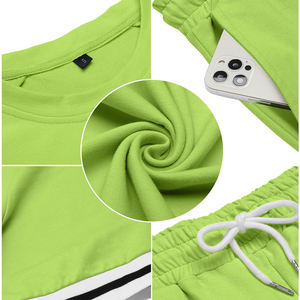 Conjunto de 2 Piezas para Hombre, Camiseta y Pantalones Cortos, Cómodo y Transpirable, Personalizable, Liso, Mezcla de Algodón y Poliéster, Estilo Urbano Informal - Product Image 5