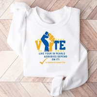 Sweat-shirt blanc ΣΓΡ VOTE pour femme, motif sororité grecque, col rond, manches longues, pull à motif électoral, vêtements de campus personnalisés