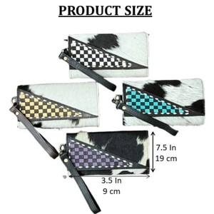 Cartera de Mano de Cuero Vacuno con Diseño a Cuadros, Hecha a Mano, de Primera Calidad, Tarjetero de Cuero Genuino de Lujo, Cartera de Muñeca - Product Image 2