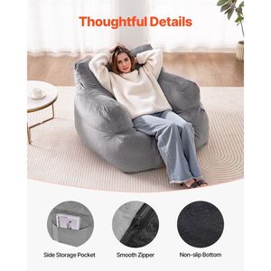 Divano a sacco per adulti soffice peluche imbottitura in schiuma ad alta densità comodo comodo per soggiorno camera da letto Grey - Product Image 5