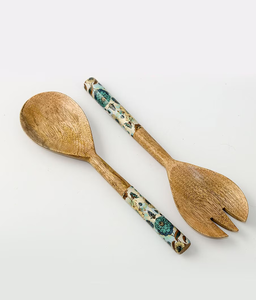 ช้อนไม้เคลือบลายพิมพ์สวยงาม ช้อนสลัดไม้ ช้อนผสมและเสิร์ฟ ชุดช้อนส้อม - Product Image 5