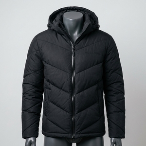 MALATTEPA Men's Black Stand Collar Puffer Jacket Windproof Polyester Winter Casual <b>Coat</b> Zipper Front Design Quick <b>Dry</b> Breathable - Product Image 1