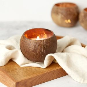 Portavelas de madera con base cuadrada para el hogar, bodas, eventos y regalos, vela artesanal tipo tazón para uso en aromaterapia y decoración de mesa. - Product Image 4