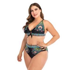 Women's Plus Size Paisley Print Bikini Set <b>Crossed</b> Halter <b>Top</b> High Waist Bottom Spandex Polyester Swimwear - Product Image 5