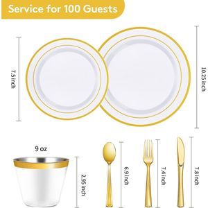 Kit di Articoli per Feste Usa e Getta per 100 Ospiti, 600 Pezzi, Piatti in Plastica Dorata - 100 Piatti da Cena e 100 Piatti da Dessert per Occasioni Speciali - Product Image 3