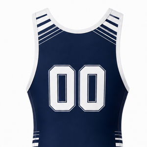 Combinaison de lutte sublimée bleu marine et blanc pour hommes, imprimé numérique, en polyester, tenue de lutte, vêtements de sport performants - Product Image 5