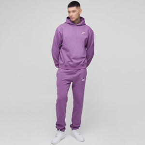 Survêtement Homme Oversize Automne Hiver en Coton Polaire Deux Pièces : Sweat à Capuche Coupe Classique et Pantalon de Survêtement avec Logo Avant, Marque Privée OEM - Product Image 1
