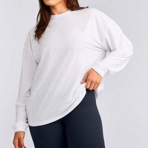 Yoga Apparel Baggy Women's <b>Long</b> Sleeve Plus Size Breathable Cotton Jersey Material Longline Fitness Workout Shirt Plain - Product Image 6
