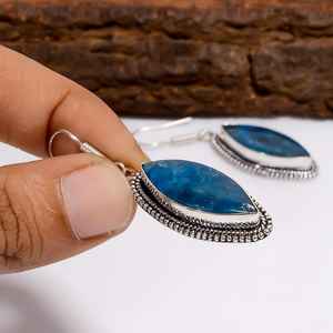 Pendientes de Apatita Azul Neón Natural con Plata, Estilo Vintage, Plata de Ley 925, Joyería Bohemia Hecha a Mano, Regalo para Ella - Product Image 5