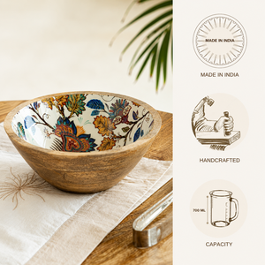 Tazón para Ensalada de Madera de Mango Biodegradable Hecho a Mano de Primera Calidad con Interior Decorativo Esmaltado |   Tazón para Servir en Fiestas, para Ensaladas, Frutas y Aperitivos - Product Image 5