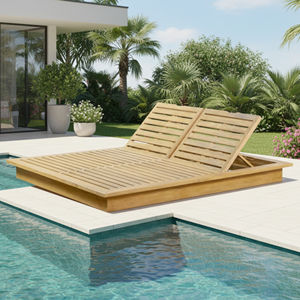 Chaise longue pliable moderne en teck massif, finition naturelle, pour la plage, le jardin, la villa et l'hôtel, qualité supérieure - Product Image 1