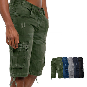 กางเกงขาสั้นคาร์โก้สไตล์ลำลองสำหรับฤดูร้อน ความยาวระดับเข่า หลายกระเป๋า ผ้าเดนิม ปักลาย เอวกลาง สีเข้ม - Product Image 1