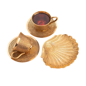 Vintage Brass Tea <b>Cup</b> and <b>Saucer</b> Set Cylinder Shape with Handle Eco-Friendly for Afternoon Tea and Weddings - Product Image 6