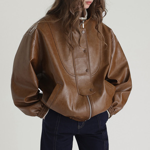 Veste de moto pour femme en cuir de vachette véritable vintage de haute qualité avec doublure en fausse fourrure respirante et écologique, manteau d'hiver - Product Image 3