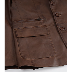 Blazer de Cuero Genuino de Vaca Marrón para Hombre, Tendencia 2026, Alta Calidad, MOQ Bajo, Tallas Grandes, Blazer Calefactable de Moda Invernal - Product Image 6