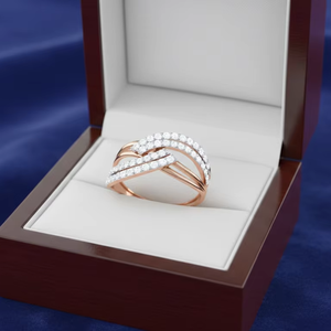 Elegante Anillo de Promesa de Doble Hilera en Oro Rosa con Ondas Entrelazadas en Forma de S para Aniversario - Product Image 4