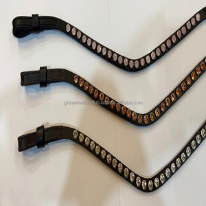Bracelet de sourcil de cheval en cuir véritable noir ou marron fait à la main pour mariée avec des cristaux multicolores décoratifs - Product Image 3