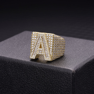 <b>Mens</b> 925 <b>Silver</b> Moissanite Custom Initial Letter <b>Ring</b> Iced Pave Statement Luxury Personalised Jewellery For <b>Men</b> - Product Image 1
