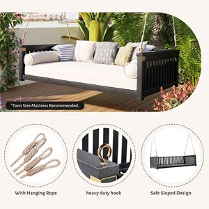 Dondolo da Giardino Minimalista in Legno per Due Persone con Corde, Design Inclinato Sicuro per Giardino, Portico e Cortile - Product Image 6