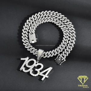Premium Numeric Pendant Necklace With 925 Sterling Silver Moissanite Diamond Stones And Multi <b>Row</b> Tennis Chain For Jewelry - Product Image 4