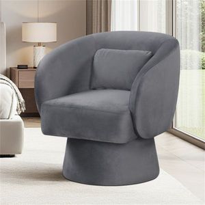 Poltrona Girevole a 360 Gradi con Capacità di 180 kg, Rivestimento in Peluche, Cuscino Lombare, Ecologica, Grigia, per Hotel - Product Image 1