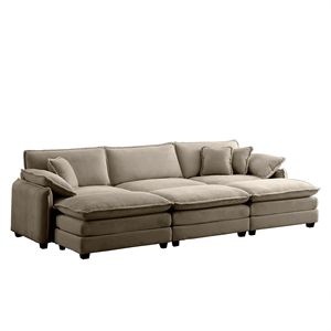 Sofá Cama Modular Extra Grande de Tela de Pana Color Bronceado con 3 Otomanas, 3 Reposapiés y Función de Cama - Product Image 5