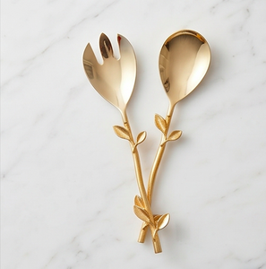 Juego de utensilios para servir ensalada con diseño de hoja dorada, elegantes utensilios metálicos aptos para lavavajillas, para ocasiones de boda - Product Image 3